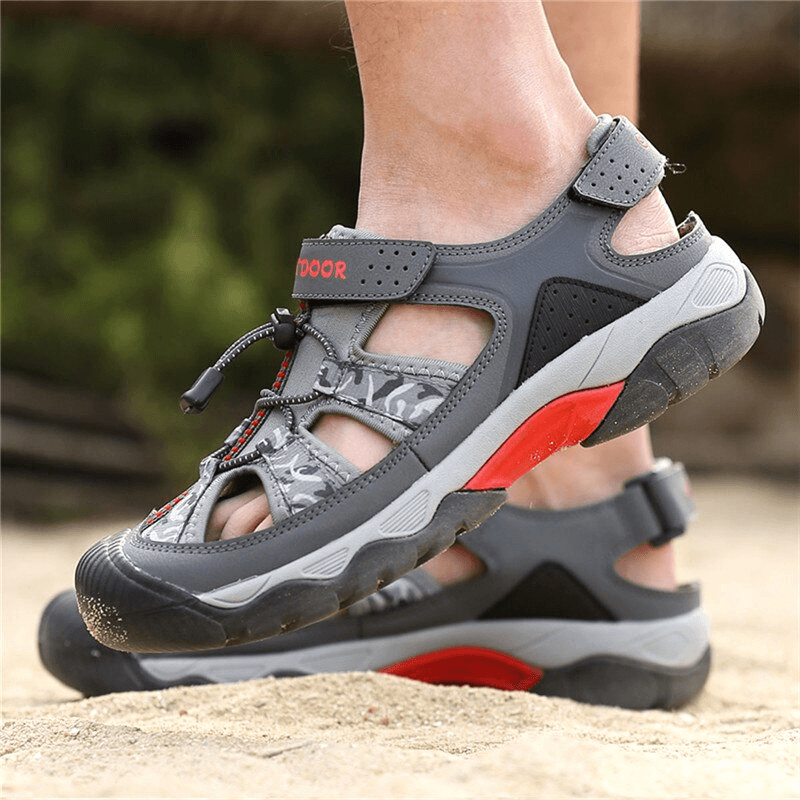 Fashionable non-slip breathable men's open heel sandals SF0750 with PU upper, ideal for everyday wear, featuring camouflage design.