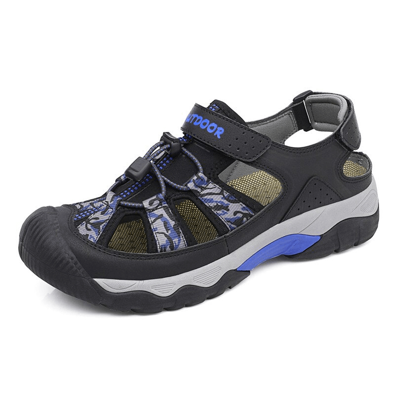 Fashionable non-slip sports men's open heel sandal with camouflage pattern, PU upper, and EVA insole for breathable comfort.