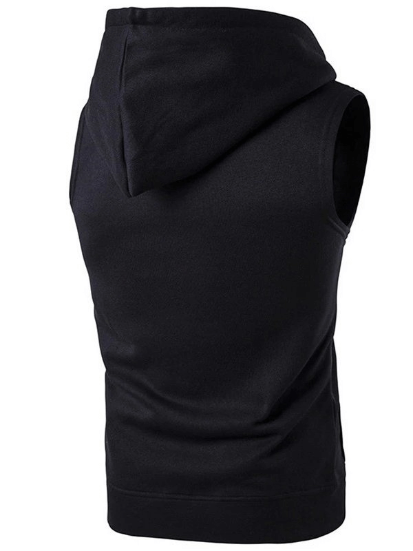 Stylish black men's hooded vest with zipper, perfect for casual outfits, featuring a comfortable cotton-polyester blend - SF0549.