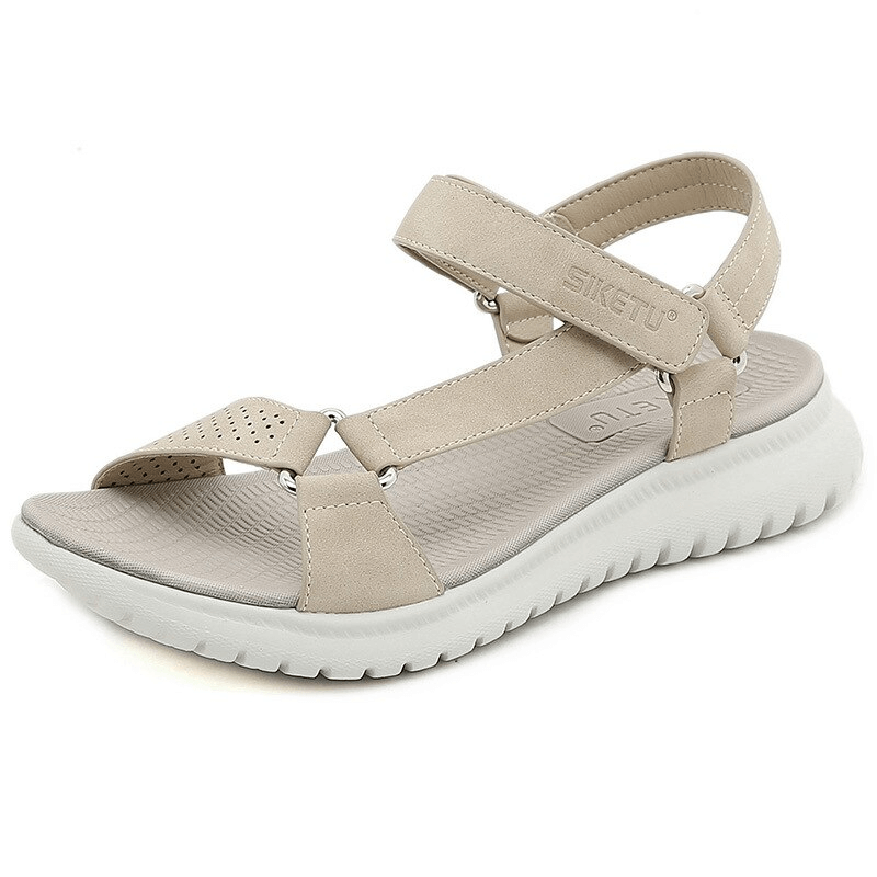 Beige women's sports platform sandals with adjustable buckle and durable rubber sole for comfort and style - SF0983