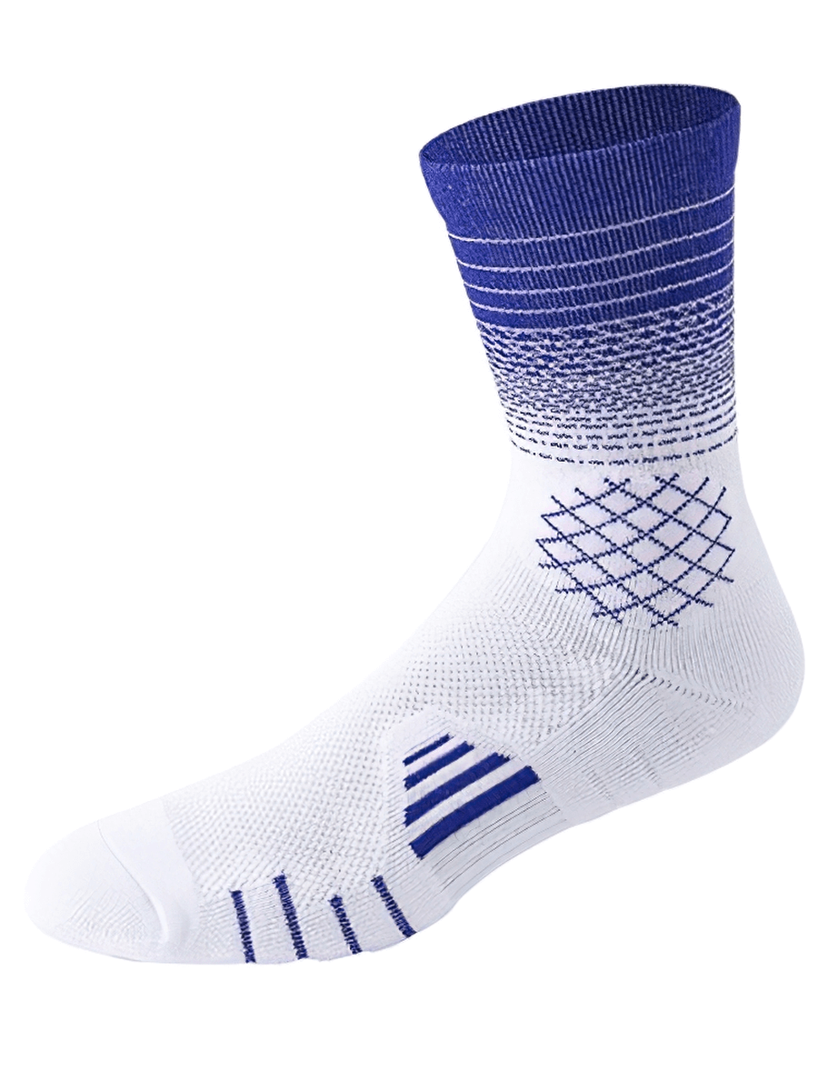 Blue and white fast-drying, breathable basketball knee-high sock, ideal for professional players seeking comfort and performance.