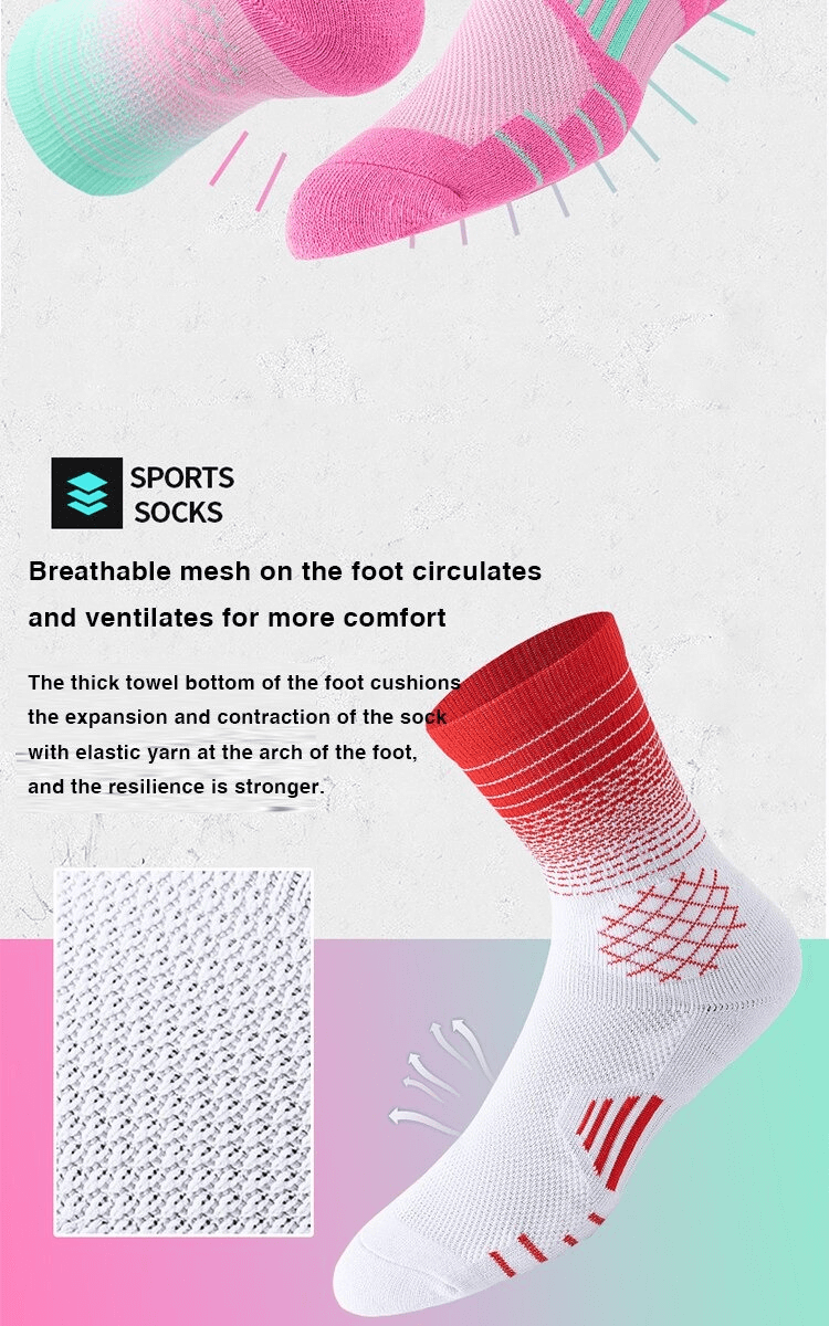 Colorful knee-high basketball socks with breathable mesh and cushioned soles for ultimate comfort and performance on the court. SF0348