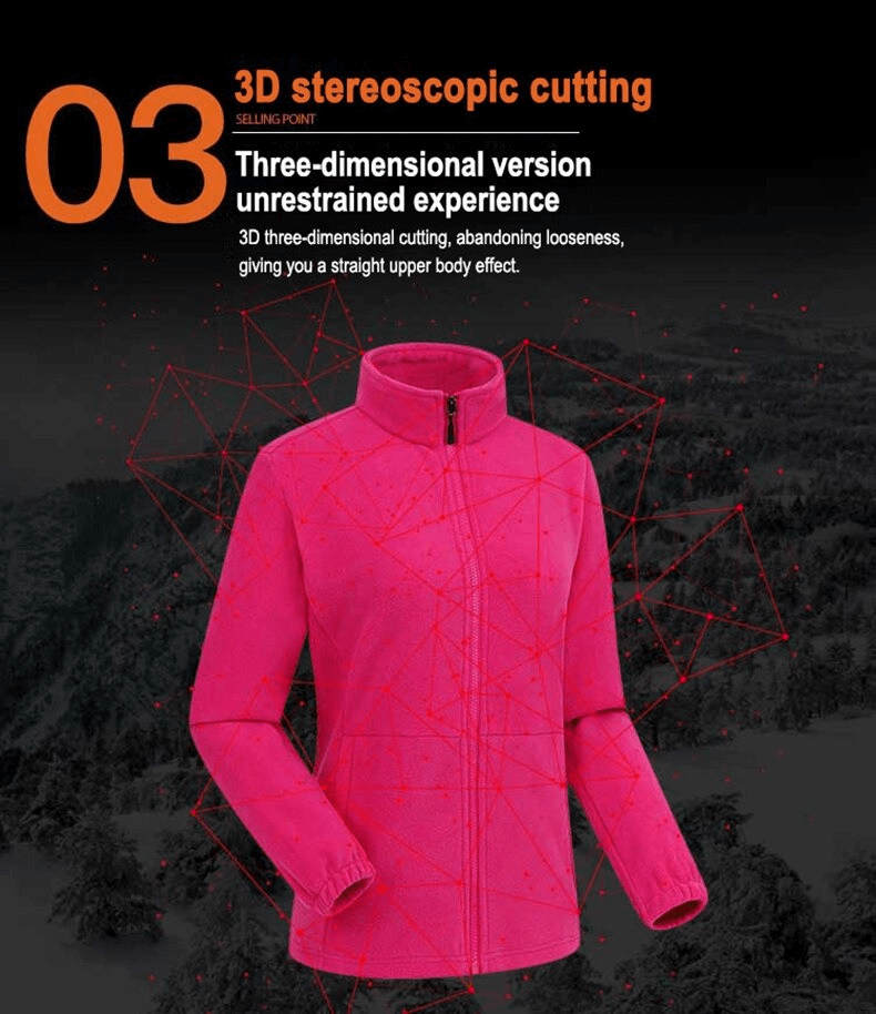 Female Antistatic Fleece Hiking Jacket with 3D Stereoscopic Cutting; windproof, thermal, fitted cuffs for mountain adventures