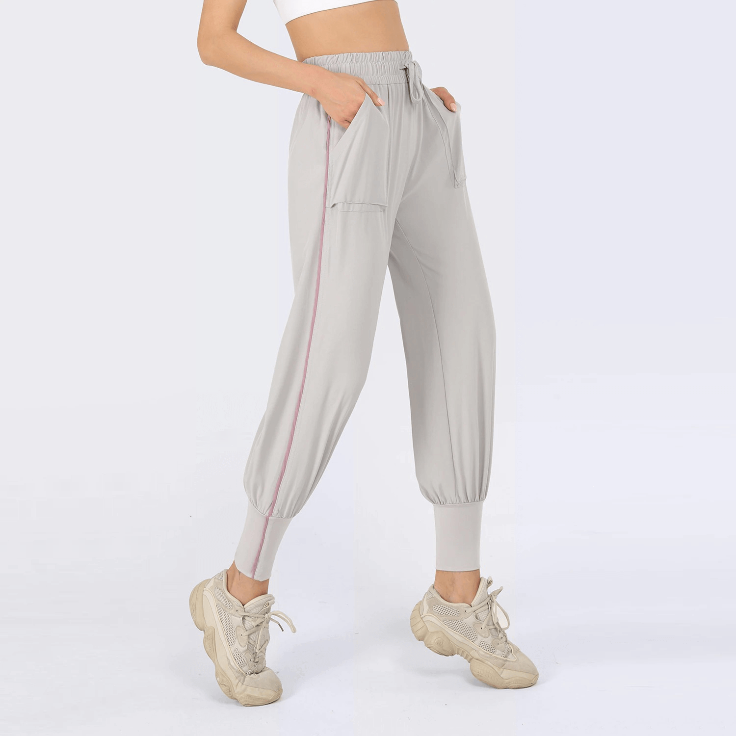 Female casual drawstring waist sports jogging pants SF0172 with quick-dry, breathable fabric, perfect for active wear.
