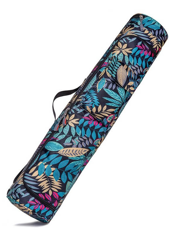 Stylish female printed yoga bag for pilates and mats with zipper, durable microfiber material, less than 20L capacity, fitness accessory.