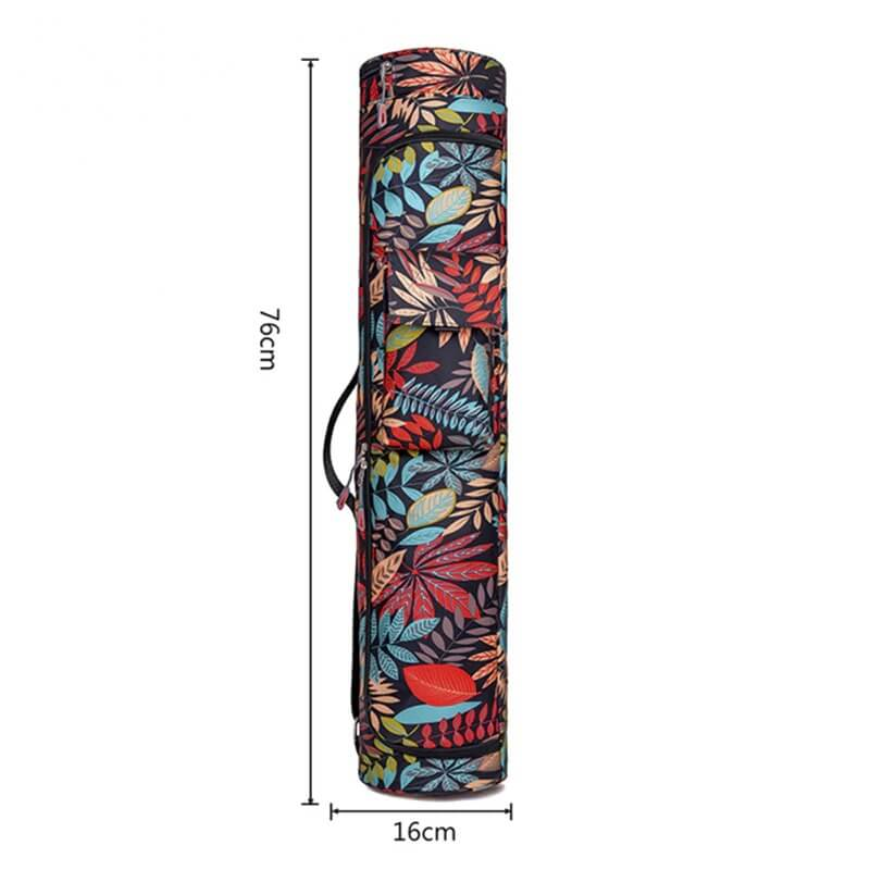 Vibrant female-printed yoga bag with zipper, 76cm height, 16cm width, made of durable microfiber, perfect for fitness mats.