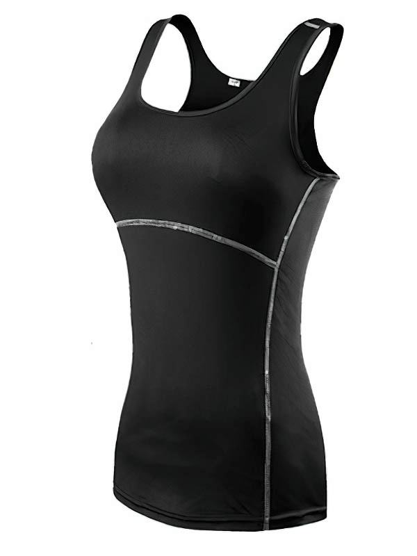 Black Female Slim Tank Top, Elastic Women's Gym Sportswear SF0083, breathable and quick-dry for yoga, running, and workouts.
