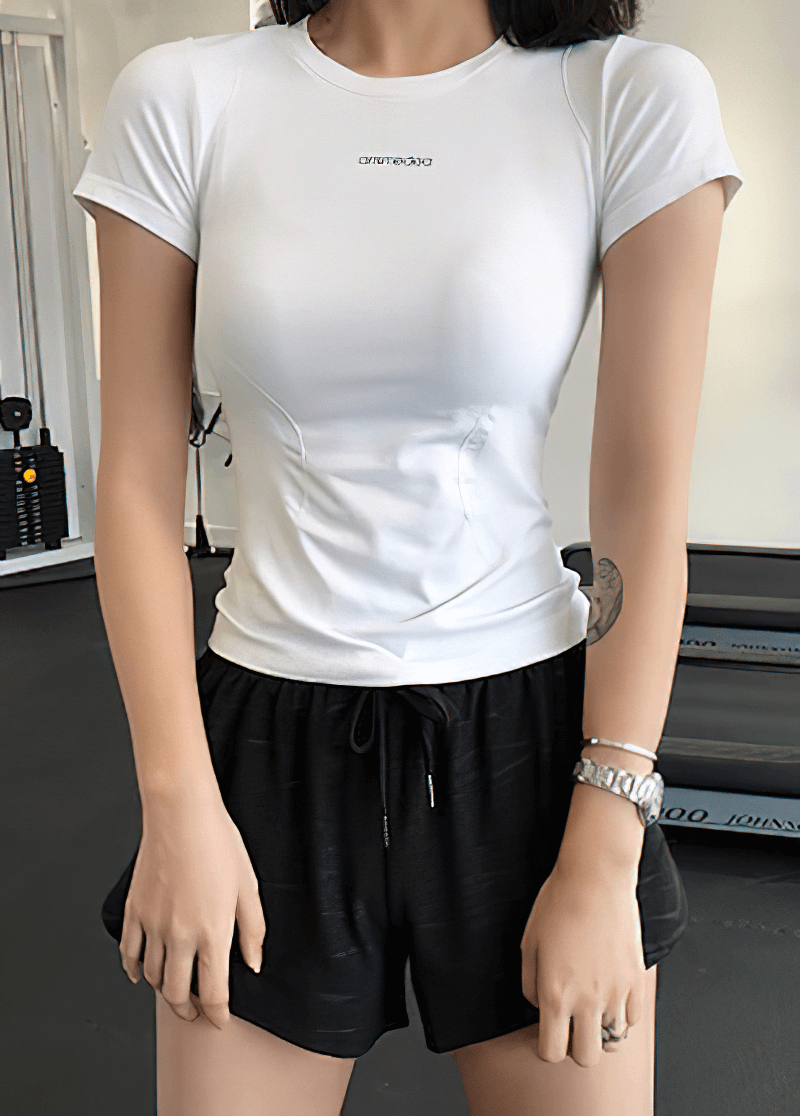T-shirt respirant femme fitness/vêtements de sport de course à manches courtes - SPF0039 