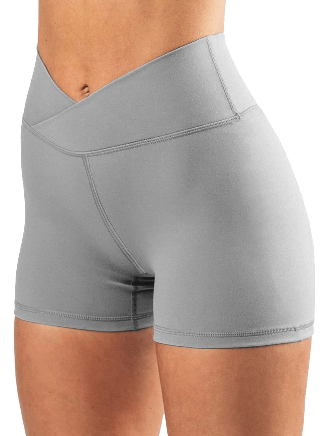 Women's fitness high waist shorts in solid color, featuring comfortable elastic waistband. Ideal for running and training.