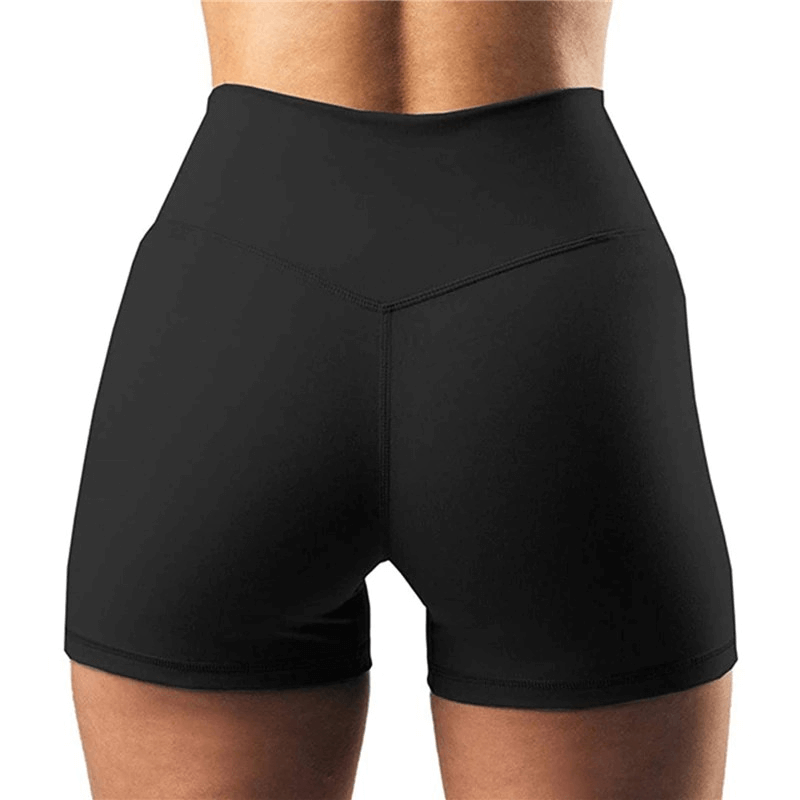 Women's high waist black fitness shorts, polyester blend, elastic waistband, perfect for running and training, style SF0080.