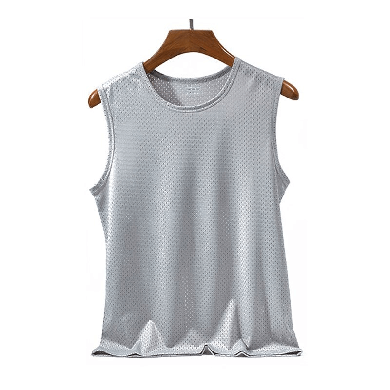 Silver Fitness Mesh Tank Top for Men, breathable wrestling singlet SF0345, quick-dry polyester perfect for workouts.