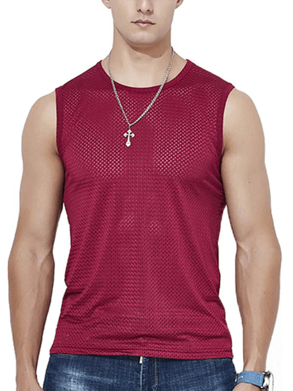 Fitness Mesh Tank Top for Men - Breathable Singlet SF0345 in Red