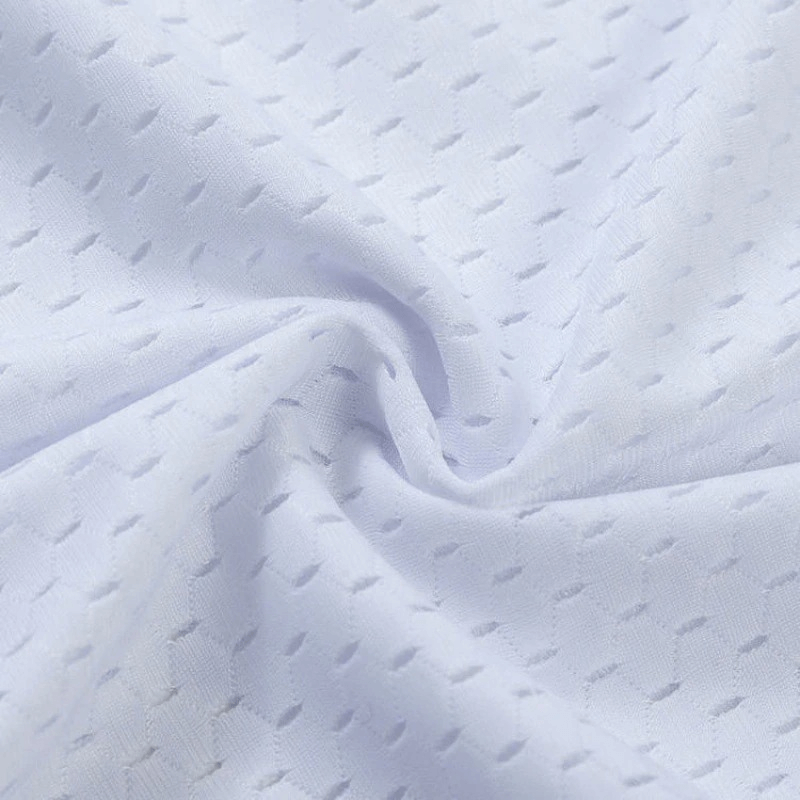 Close-up of breathable mesh fabric used in men's fitness tank top and wrestling singlet, featuring a light, airy texture.