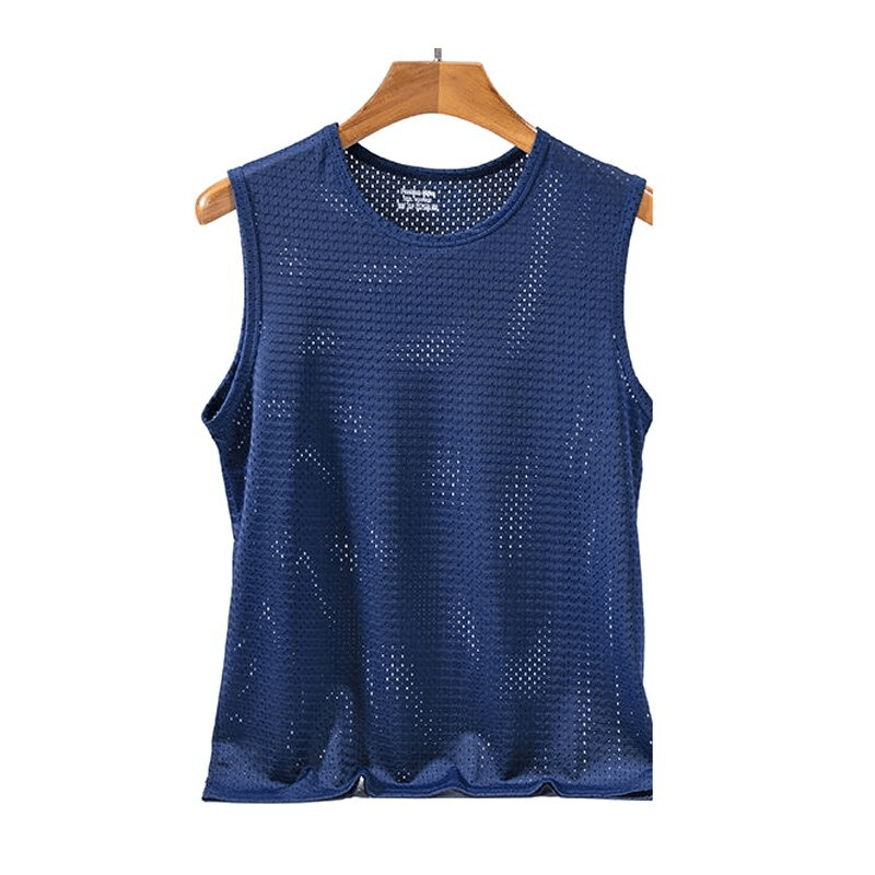 Men's breathable mesh tank top, blue, perfect for fitness and wrestling. Quick-drying SF0345 singlet for staying cool.
