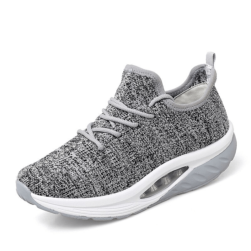 Gray fitness women's lace-up platform sports sneakers with breathable mesh upper and cushioned EVA insole - SF0253.