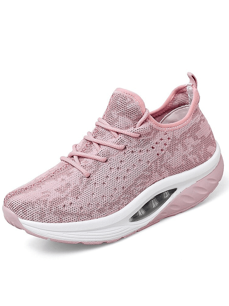 Pink fitness womens lace-up platform sports sneakers with breathable mesh upper and EVA insole, SF0253, side view