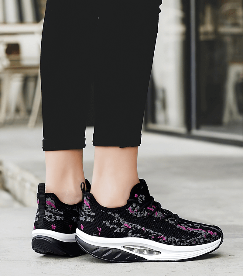 Fitness Women's Lace-up Platform Sports Sneakers SF0253, black with pink accents, perfect for active lifestyle and comfort.