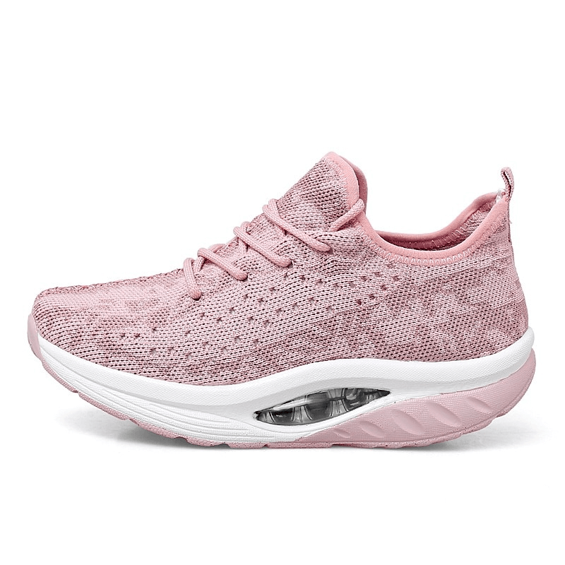 Pink lace-up platform sports sneakers for women, breathable mesh design, EVA insole for support and comfort - SF0253