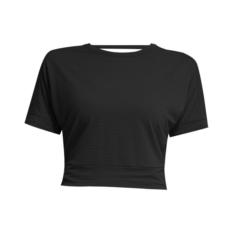 Black loose backless crop top for women, perfect gym sportswear for an active lifestyle. Comfort fit with stretch fabric SF0017.