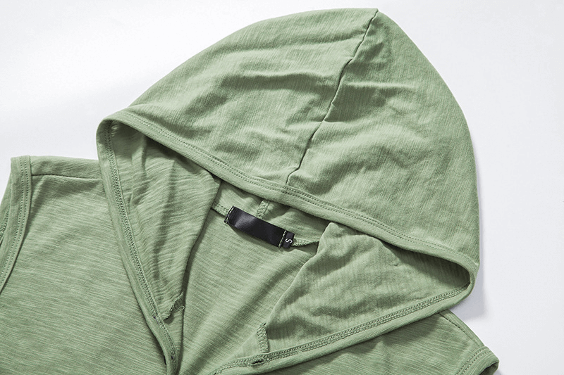 Men's sleeveless fitness hoodie with buttons, olive green, lightweight fabric for workouts - SF1174