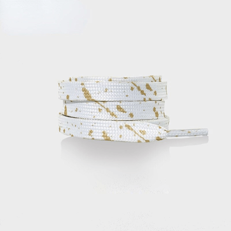 Flat durable white shoelaces with gold accents - Ideal for sports shoes, unisex design, premium polyester for a secure fit.