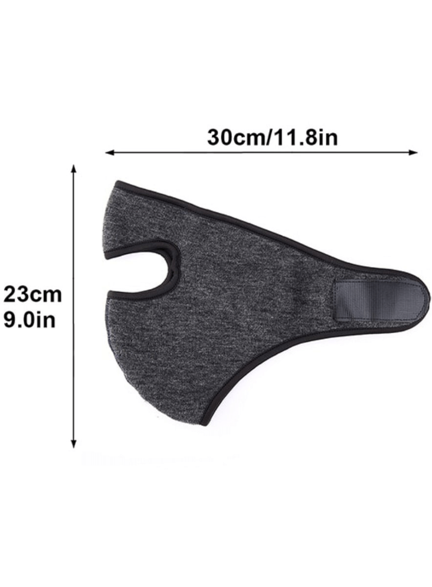 Windproof fleece sports face mask with adjustable fastener, 30cm by 23cm, ideal for outdoor activities and UV protection.