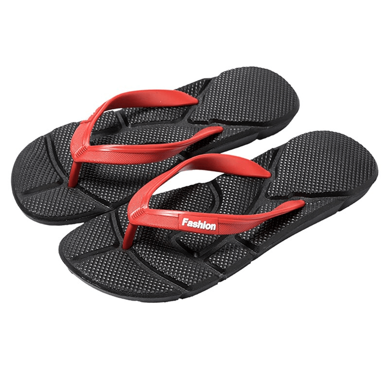 Flexible lightweight beach flip flops for men with red straps and black soles, perfect for casual wear and massage, Model SF1023.