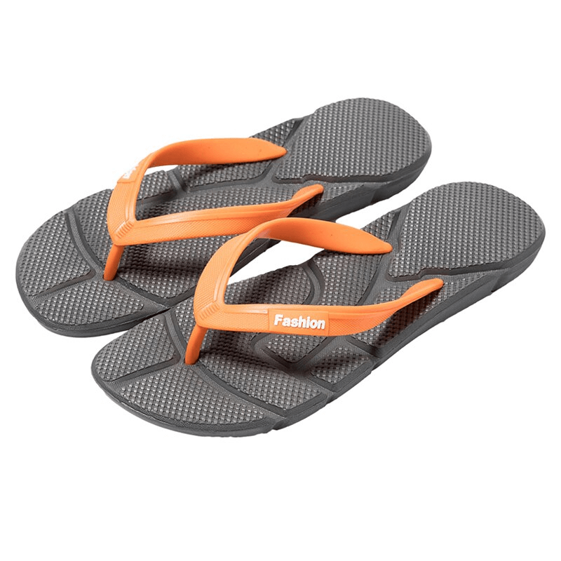 Orange and grey beach flip flops for men with massage soles, perfect for casual wear and summer comfort, model SF1023.