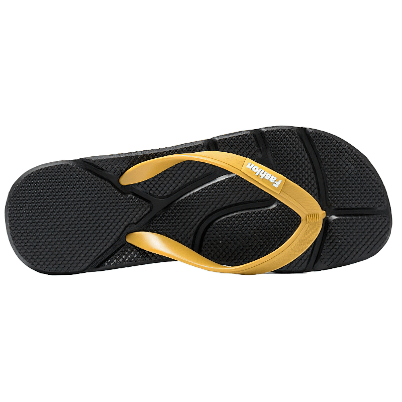 Flexible lightweight beach flip flops for men with a black sole and yellow strap, ideal for casual wear with massage support - SF1023