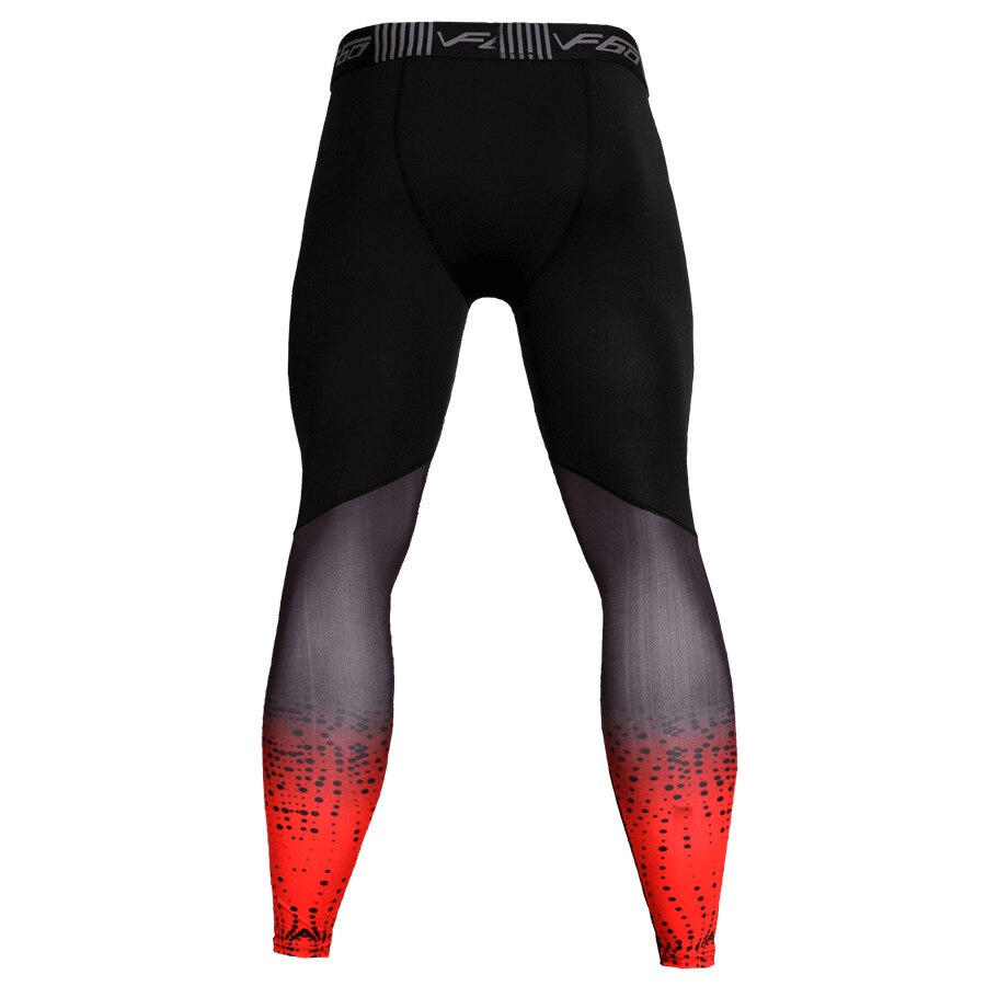 Black and red high elastic compression leggings for running, perfect male gym sportswear, anti-pilling and quick-drying.