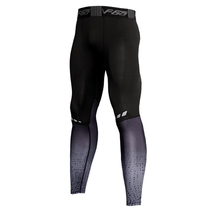 High Elastic Compression Leggings for Running - Men's Gym Sportswear, anti-pilling, quick-dry, black gradient design.