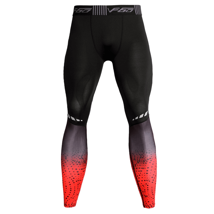 High Elastic Compression Leggings for Running, black with red gradient, SF0865 - Male Gym Sportswear with anti-pilling, quick-dry features.