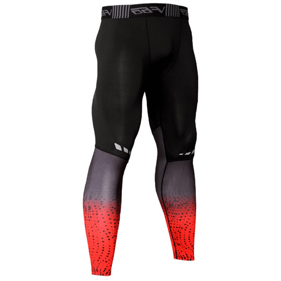 High Elastic Compression Leggings for Men, Gym and Running Sportswear, Black with Red Detailing, Quick-Dry and Anti-Wrinkle.
