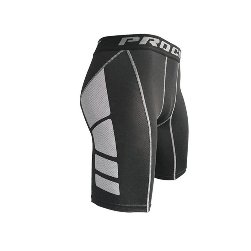 Men's Compression Gym Tight Shorts with patchwork pattern, quick dry and breathable fabric. Ideal for athletic performance and running.