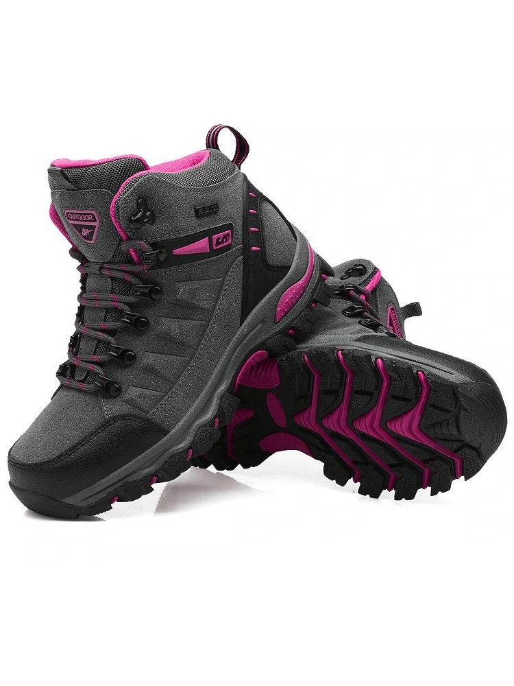 High Tourist Women's Mountaineering Shoes SF0244 - Grey and Pink Hiking Boots with Breathable Fabric and Durable Traction Outsole