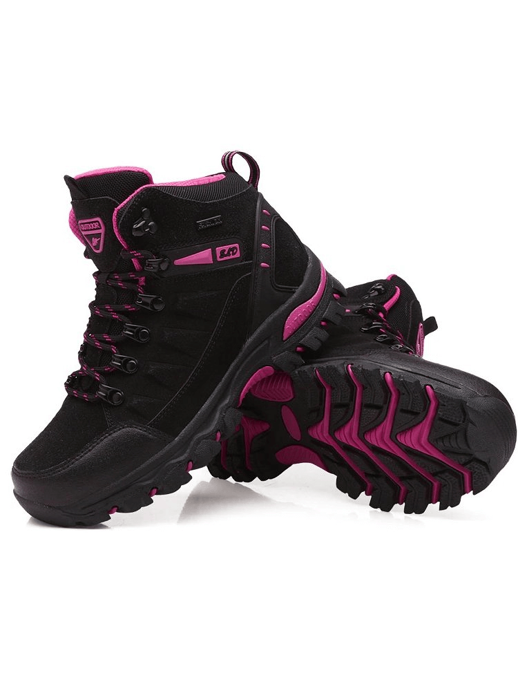 High Tourist Women's Mountaineering Shoes, black and pink, breathable cotton fabric, rubber sole, perfect for hiking adventures.