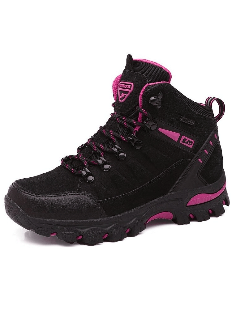 High Tourist Women's Mountaineering Shoes SF0244 - Black and Pink, breathable cotton fabric, rubber outsole for traction on hikes.