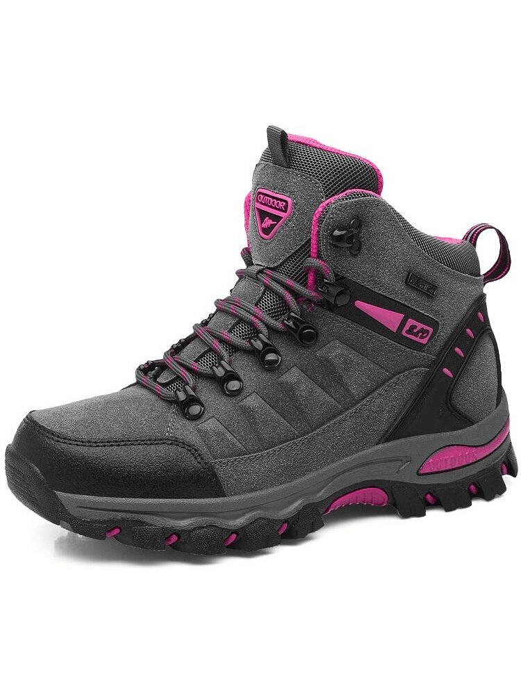 High Tourist Women's Mountaineering Shoes SF0244, gray with pink accents, offering traction and comfort for intense hikes.