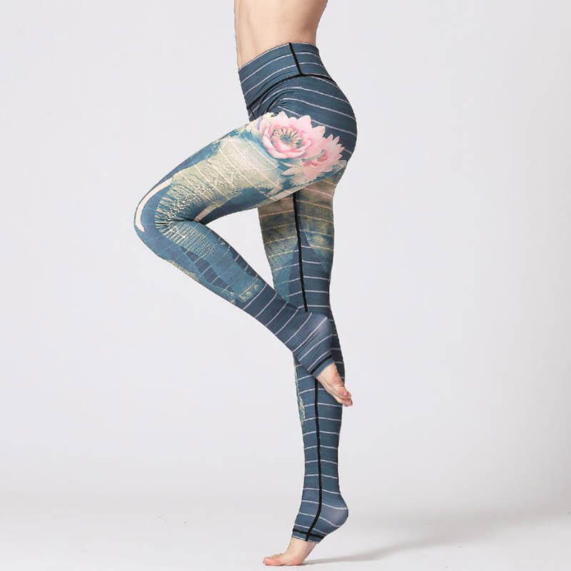 High Waist Sports Leggings with Floral Prints for Women - SF1157