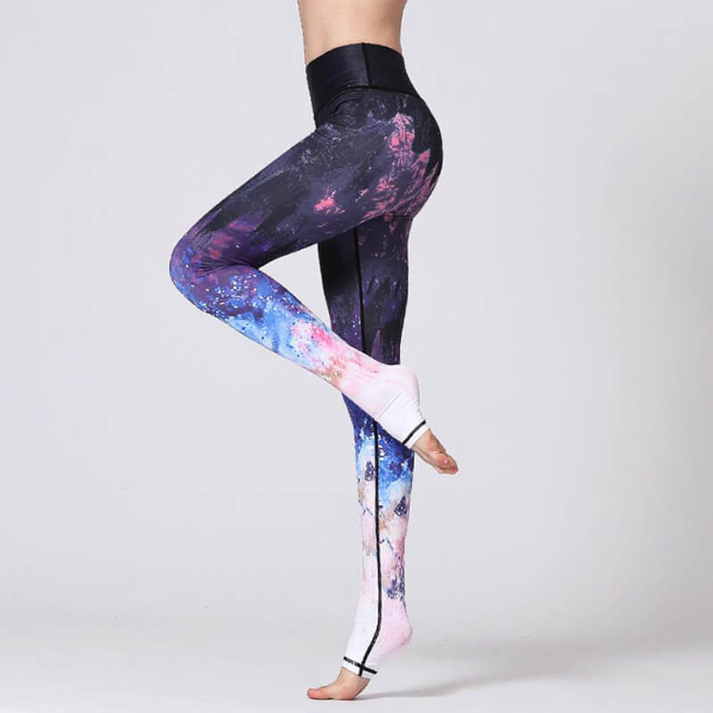 High Waist Sports Leggings with Floral Prints for Women - Durable nylon and spandex with elastic waist for ultimate comfort, SF1157