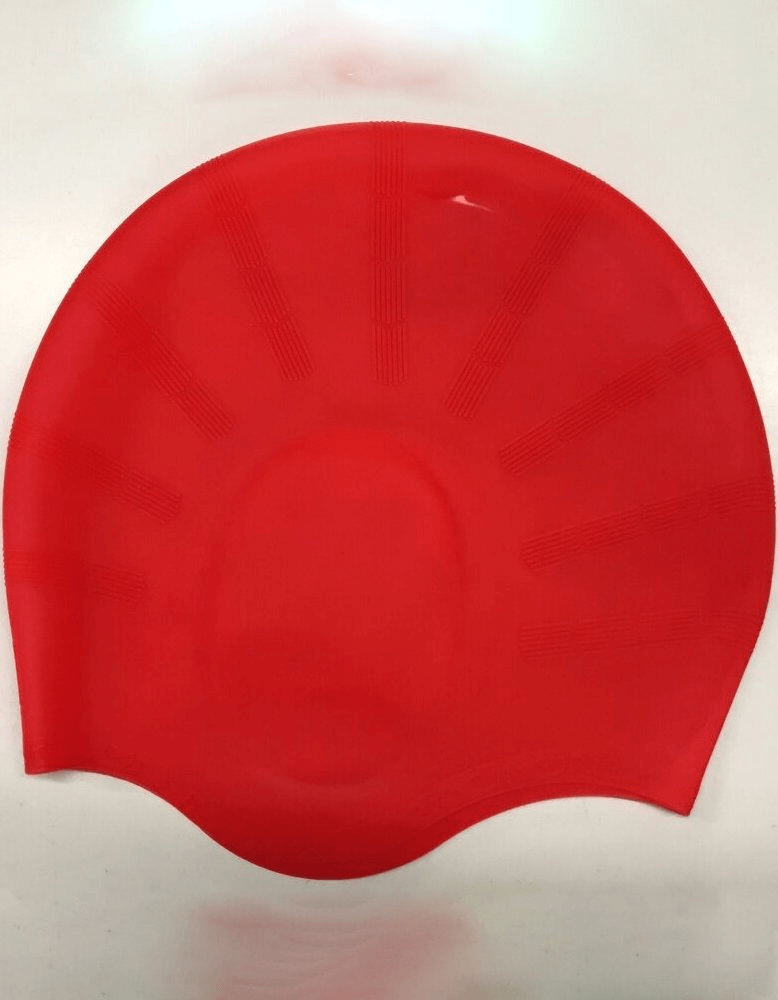 Red highly elastic waterproof silicone swimming cap with high-performance fit and protection, unisex design, SF0398.