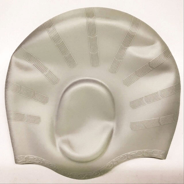 Highly Elastic Waterproof Swimming Cap SF0398 in gray, featuring unisex silicone design for secure fit and ear protection.