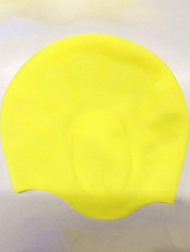 Bright yellow highly elastic waterproof silicone swimming cap for unisex use, offering sun, wind, and dust protection.