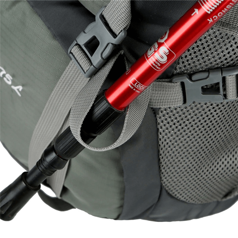 Detail of Hiking Large Capacity Water Resistant Backpack with trekking pole.”}ville_json##
