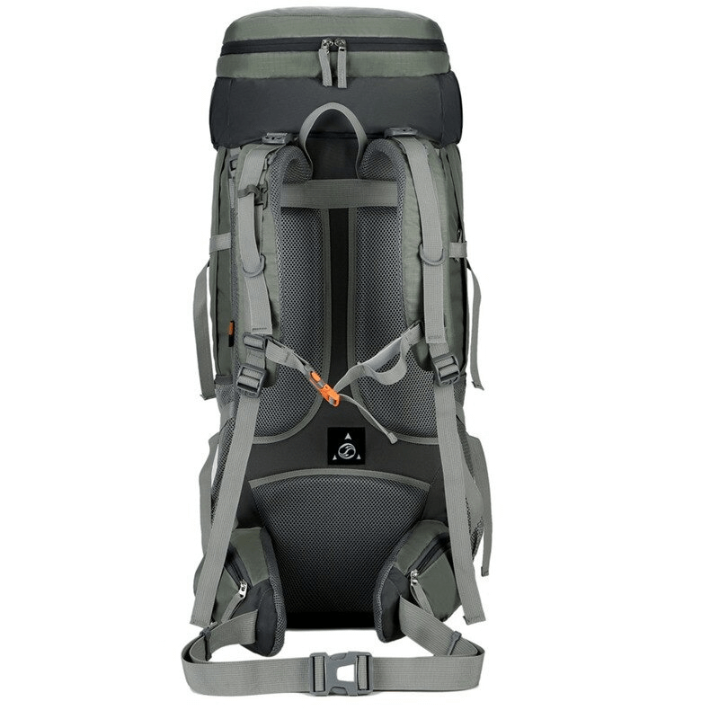 Back view of Hiking Large Capacity Water Resistant Backpack SF0296 with adjustable straps and rain cover, ideal for outdoor adventures.