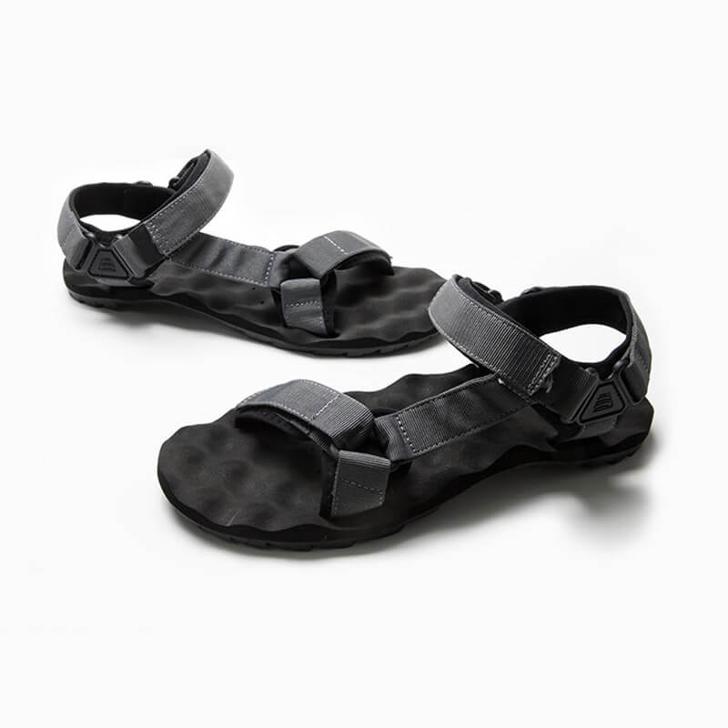 Black casual canvas hiking sandals for men with EVA comfort and hook-and-loop closure. Perfect for outdoor adventures. Model SF1074.