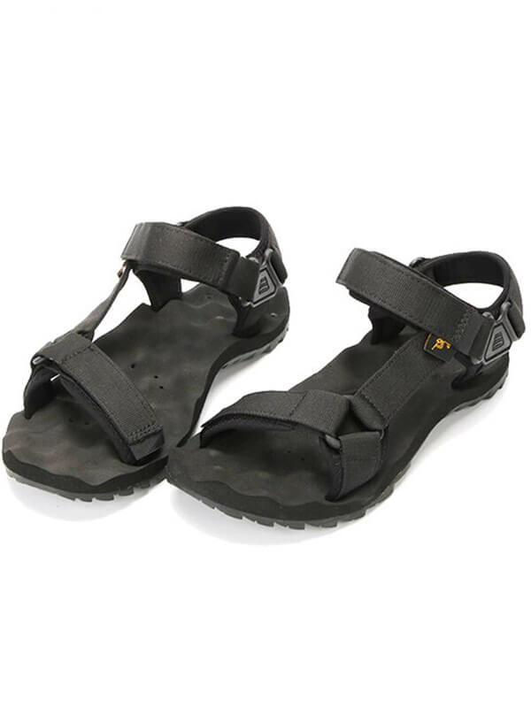 Men's hiking sandals in black canvas with EVA sole, featuring hook and loop straps. Perfect for casual outdoor adventures and comfort.