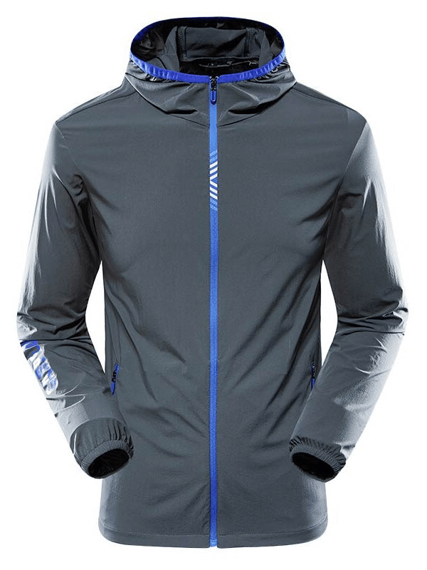 Men's blue hiking sun-protective windproof jacket SF0311, perfect for outdoor sports with water-resistant fabric.