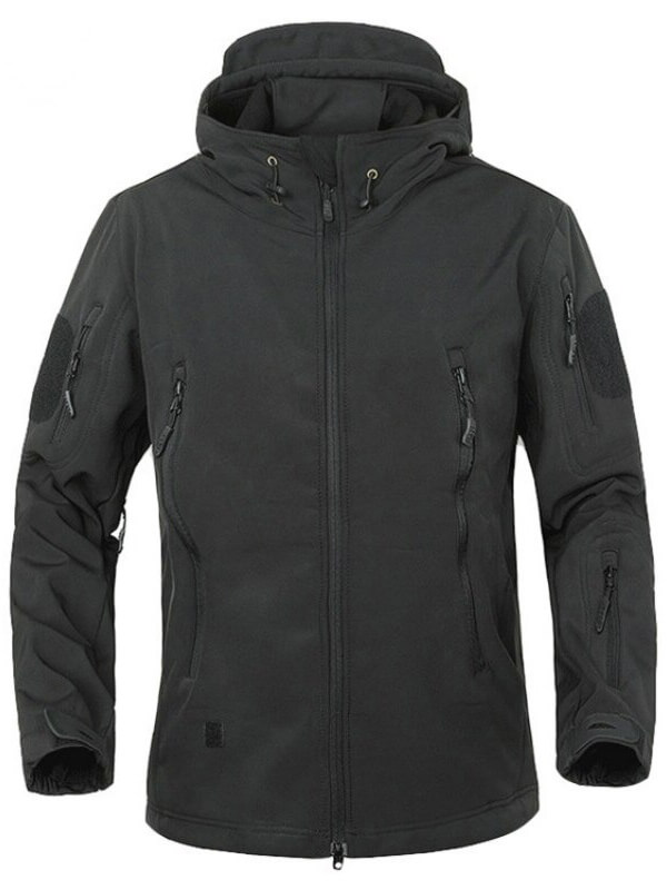 Hiking waterproof male hooded jacket with zipper pockets and thermal technology, black color - SF0687