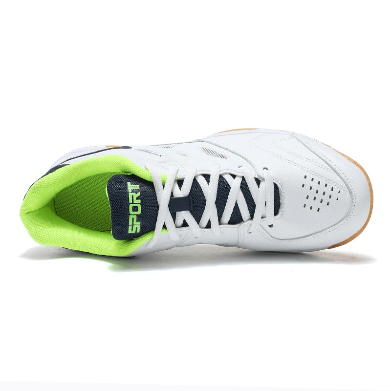 Stylish lace-up flexible tennis shoe with breathable lining and non-slip rubber outsole, featuring a white and neon green design - SF0738